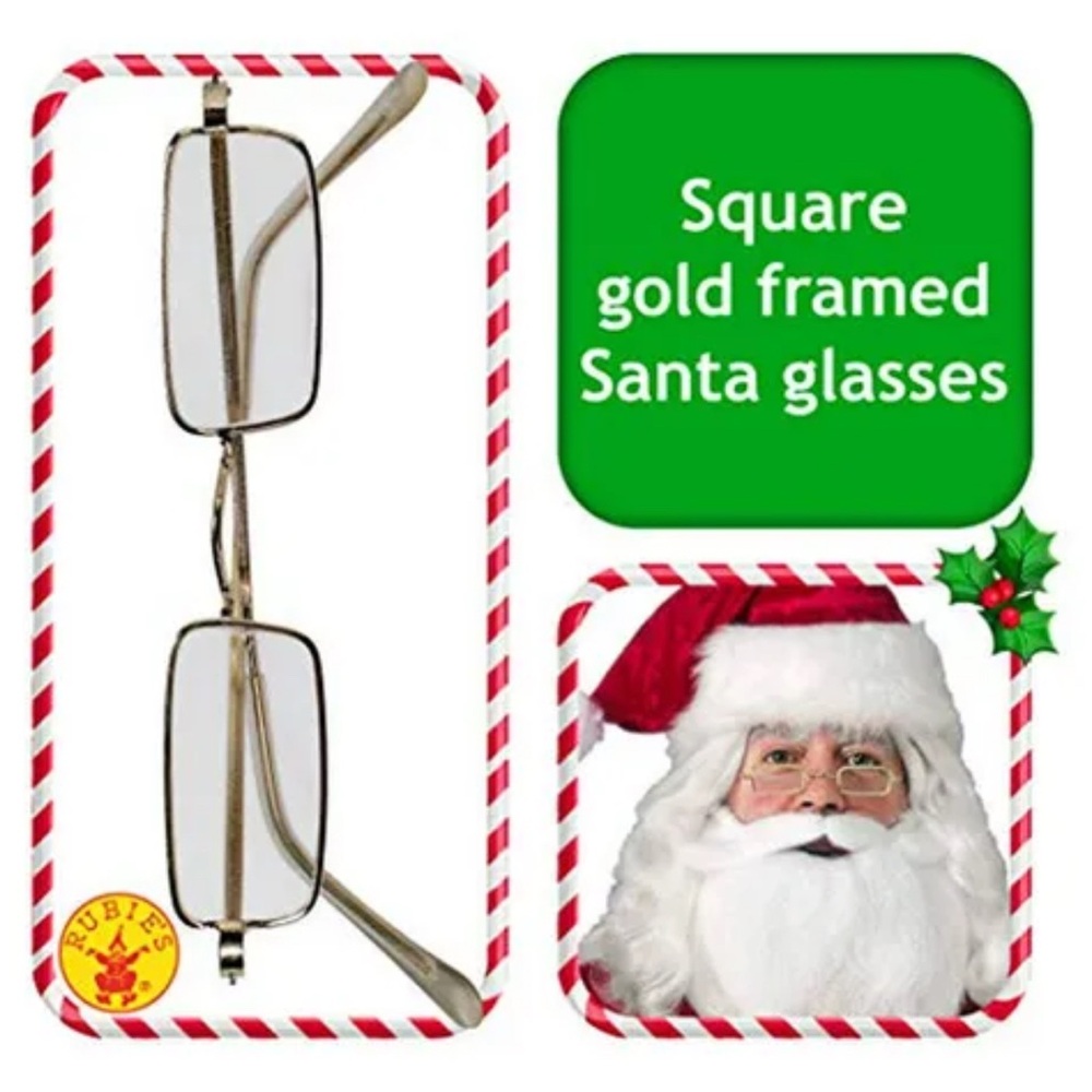 Square Santa Novelty Gold Rim Glasses Lot of 5